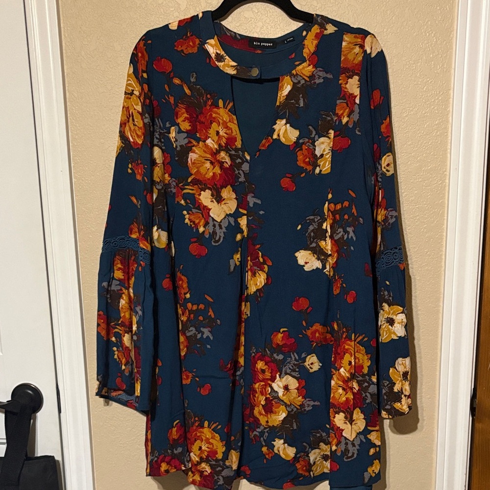 Blu Pepper Floral Blouse in Blue and Orange